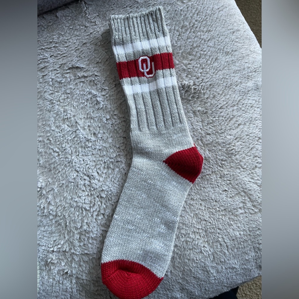 Gray and Red Logo Socks OU fan socks